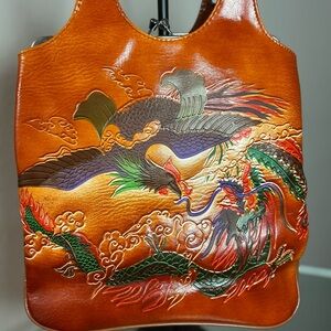 Embroidered Leather Tote Bag